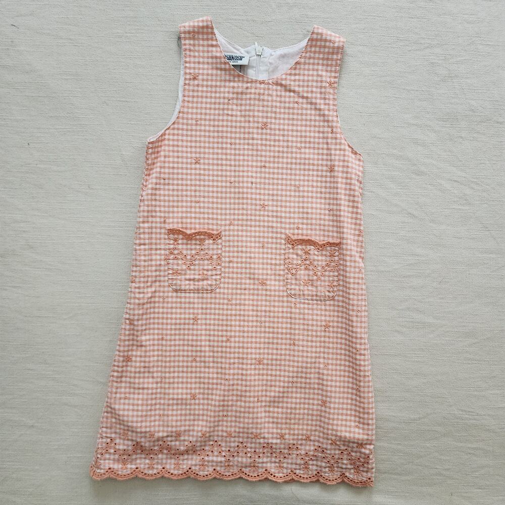 Vintage Oshkosh Peach Gingham Dress kids 6